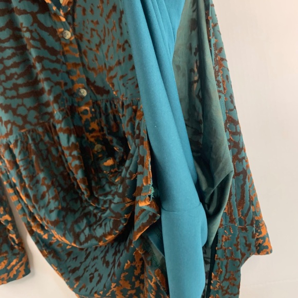 Baby Doll velvet shirt dress in teal bronze brown boho/western animal print - Picture 8 of 12